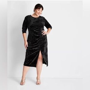 Women’s Velvet Ruched Ling Sleeve Open Back A-Line Dress by Future Collective